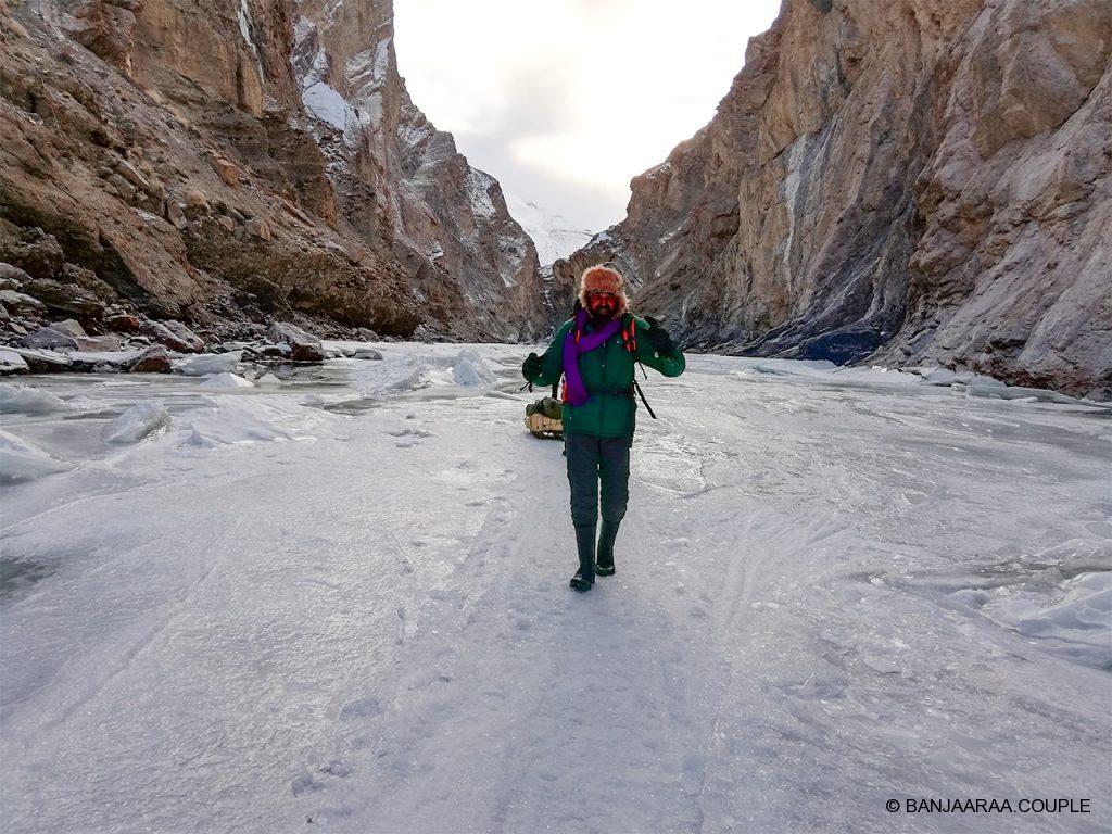 Ankur trying his luck with the sleigh